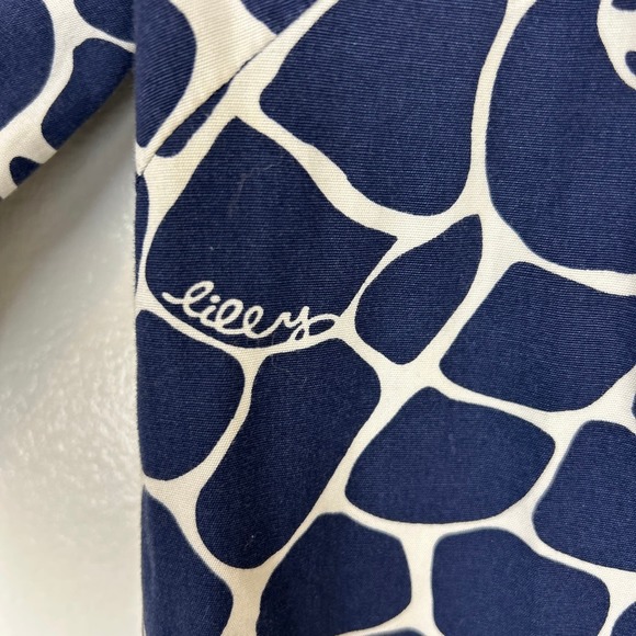 Lilly Pulitzer Dade Shirt Dress 12 Blue White Animal Print Short Sleeve Flaw - Picture 6 of 13